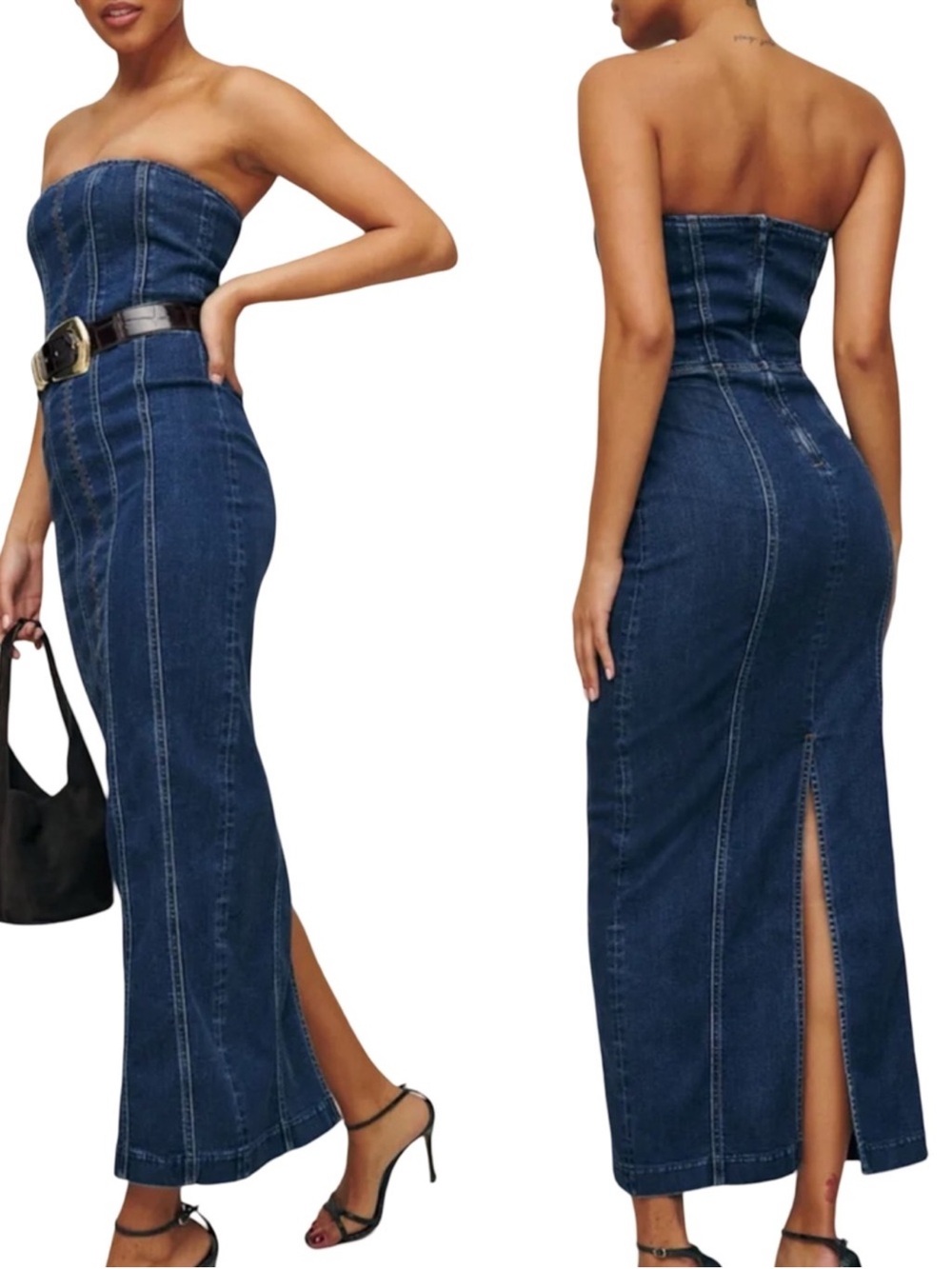 Reformation Anais Strapless Denim Midi Dress Size 4 Griffin Wash Back Slit